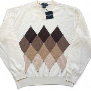 Men's Medium Cream Hathaway Platinum 100% cashmere V-neck sweater, new with tags